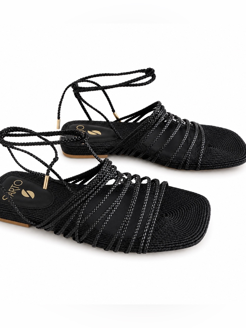 Sarto A-Iona Womens Black Braided Strappy Sandals Sz 7M With Box